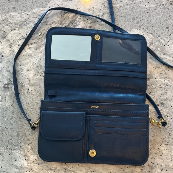 Buxton Dark Blue Cowhide Crossbody Wallet - Picture 1 of 8